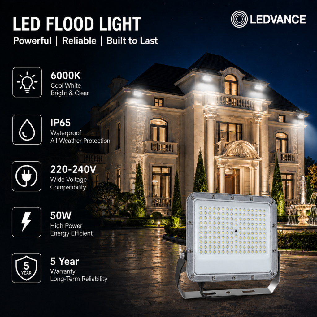led flood light 50w premier coastal range / 5500 lumens / area 250 m² / 6000k daylight / 120° angle