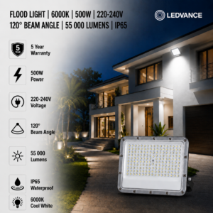 led flood light 500w premier coastal range / 55 000 lumens / area 500 m² / 6000k daylight / 120° angle