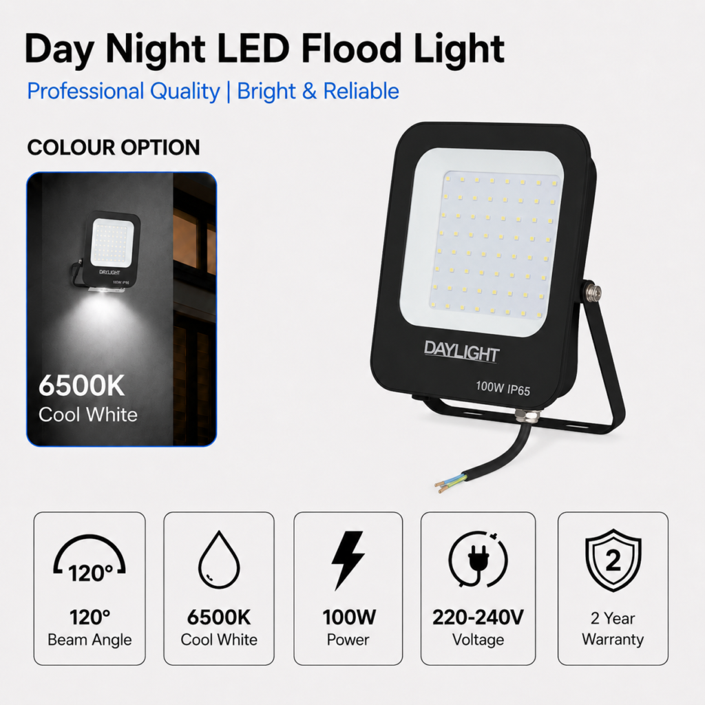 led flood light 100w prime day night range / 10 000 lumens / area 300 m² / 6000k daylight / 120° angle