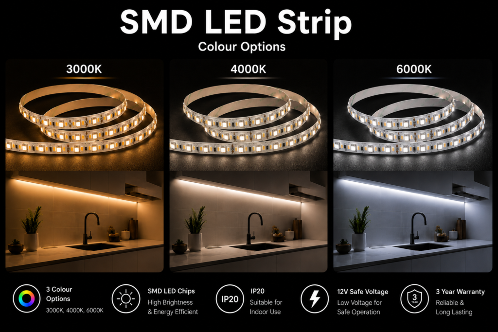 led strip lights / smd / 12v / 5.8w/m / 3000k / 4000k / 6000k / ip20 / 3 year warranty