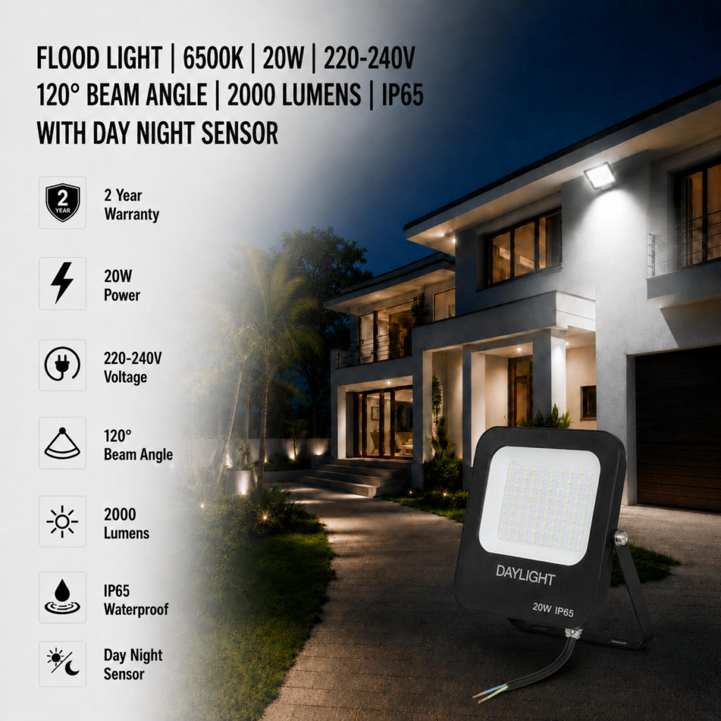 led flood light 20w prime day night range / 2000 lumens / area 70 m² / 6000k daylight / 120° angle