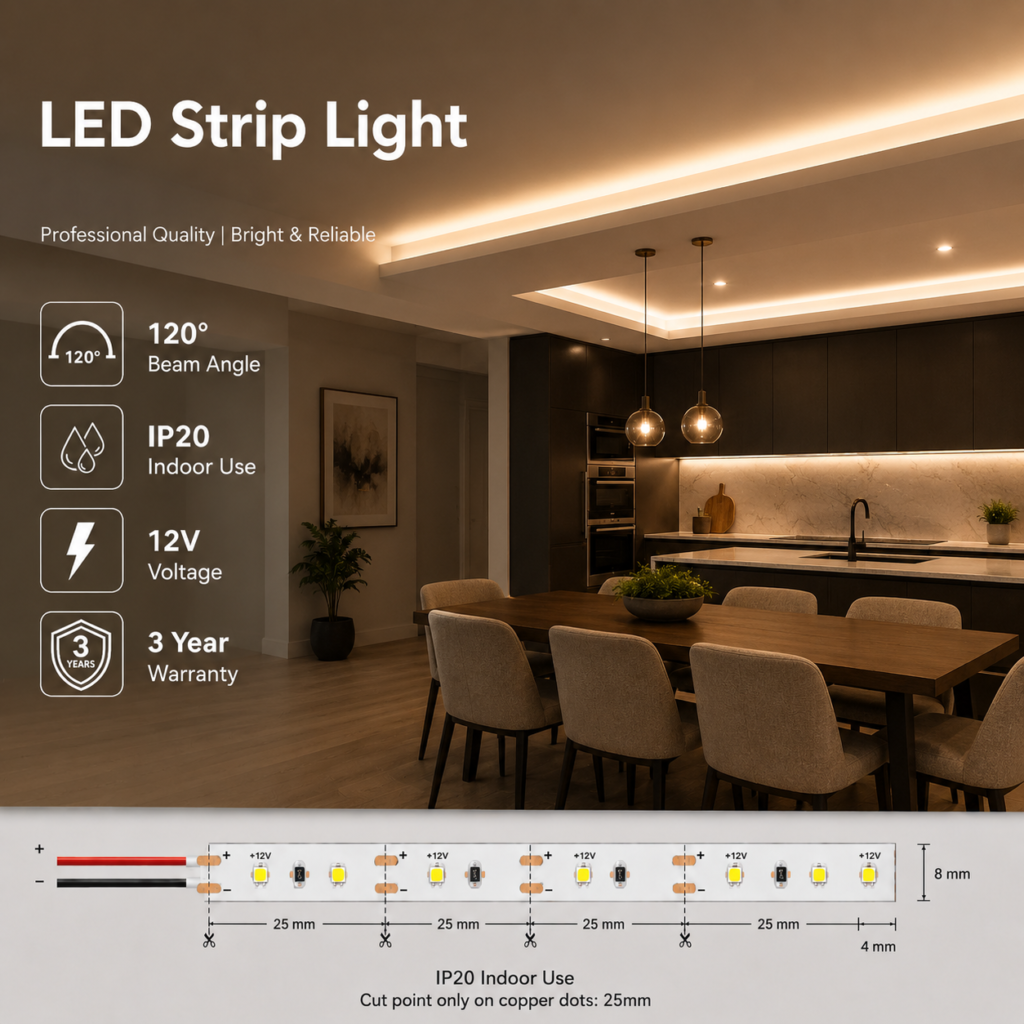 led strip lights / smd / 12v / 10w/m / 3000k / 4000k / 6000k / ip20 / 3 year warranty