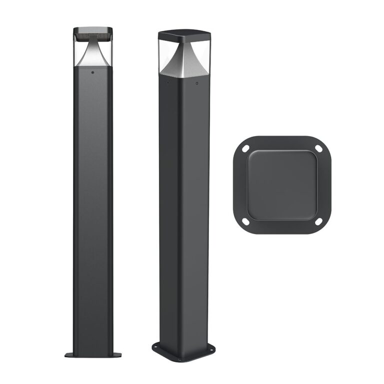 pioled lighting fb002 12w everest square ip65 bollard 4cct black 1