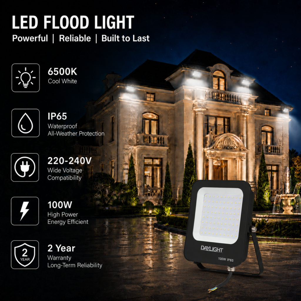 led flood light 100w prime day night range / 10 000 lumens / area 300 m² / 6000k daylight / 120° angle