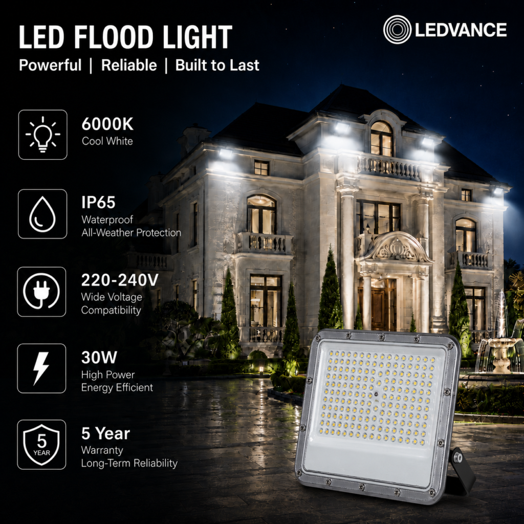 led flood light 30w premier coastal range / 3300 lumens / area 100 m² / 6000k daylight / 120° angle