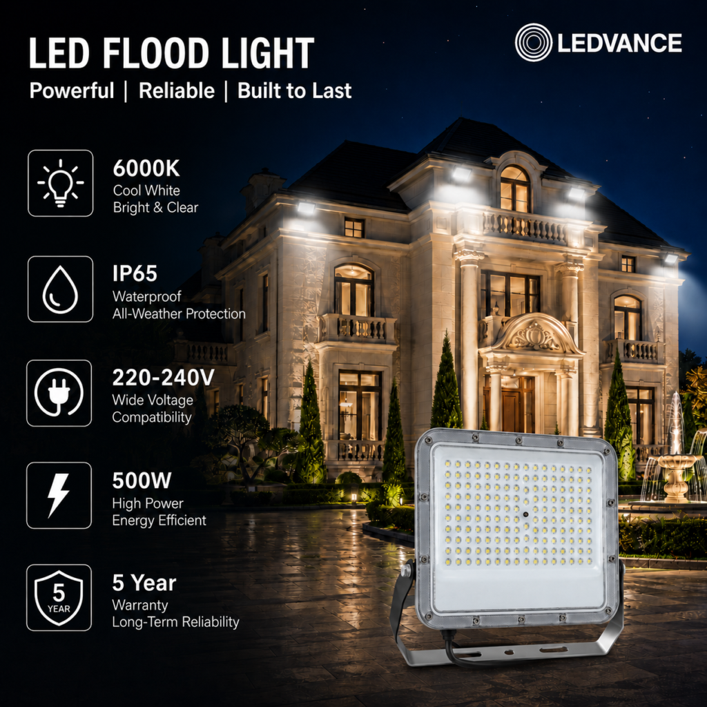 led flood light 500w premier coastal range / 55 000 lumens / area 500 m² / 6000k daylight / 120° angle