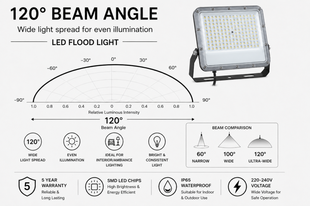 led flood light 50w premier coastal range / 5500 lumens / area 250 m² / 6000k daylight / 120° angle