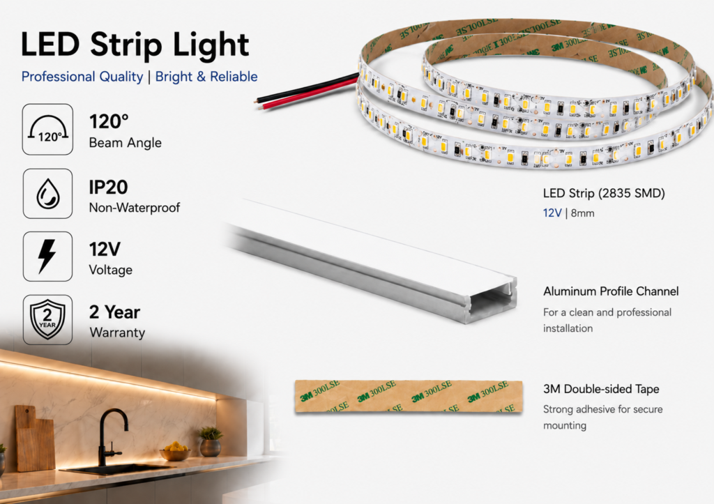 design series 12w/meter dc12v 2835 led strip light indoor