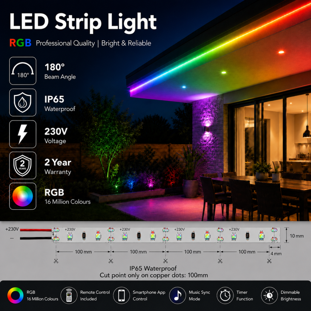 13w 230v ip65 dyce smd rgb strip light