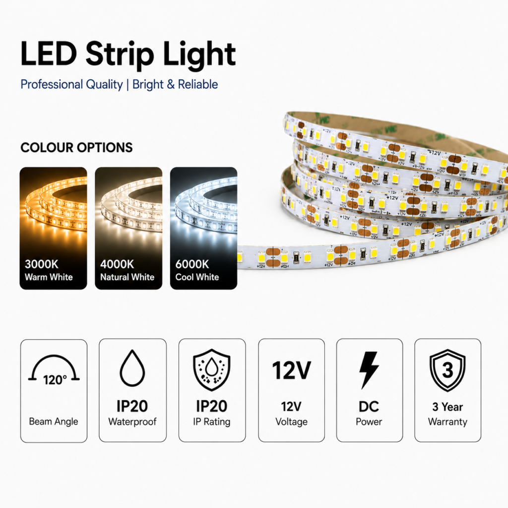 9.6w 12v ip20 strip light (8mm)