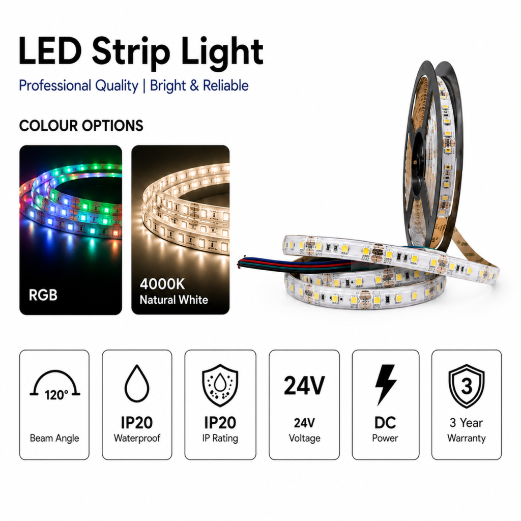 18w 24v ip20 strip light rgb+nw (10mm)