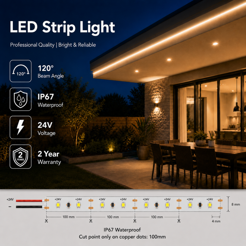 4.8w 24v ip65 outdoor strip light (8mm)
