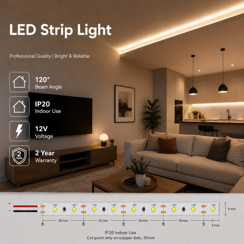 4.8w 12v ip20 strip light (8mm)