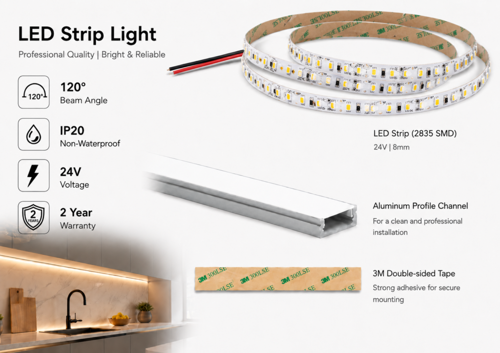 4.8w 24v ip20 strip light (8mm)