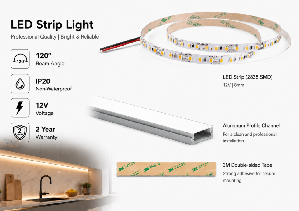 4.8w 12v ip20 strip light (8mm)