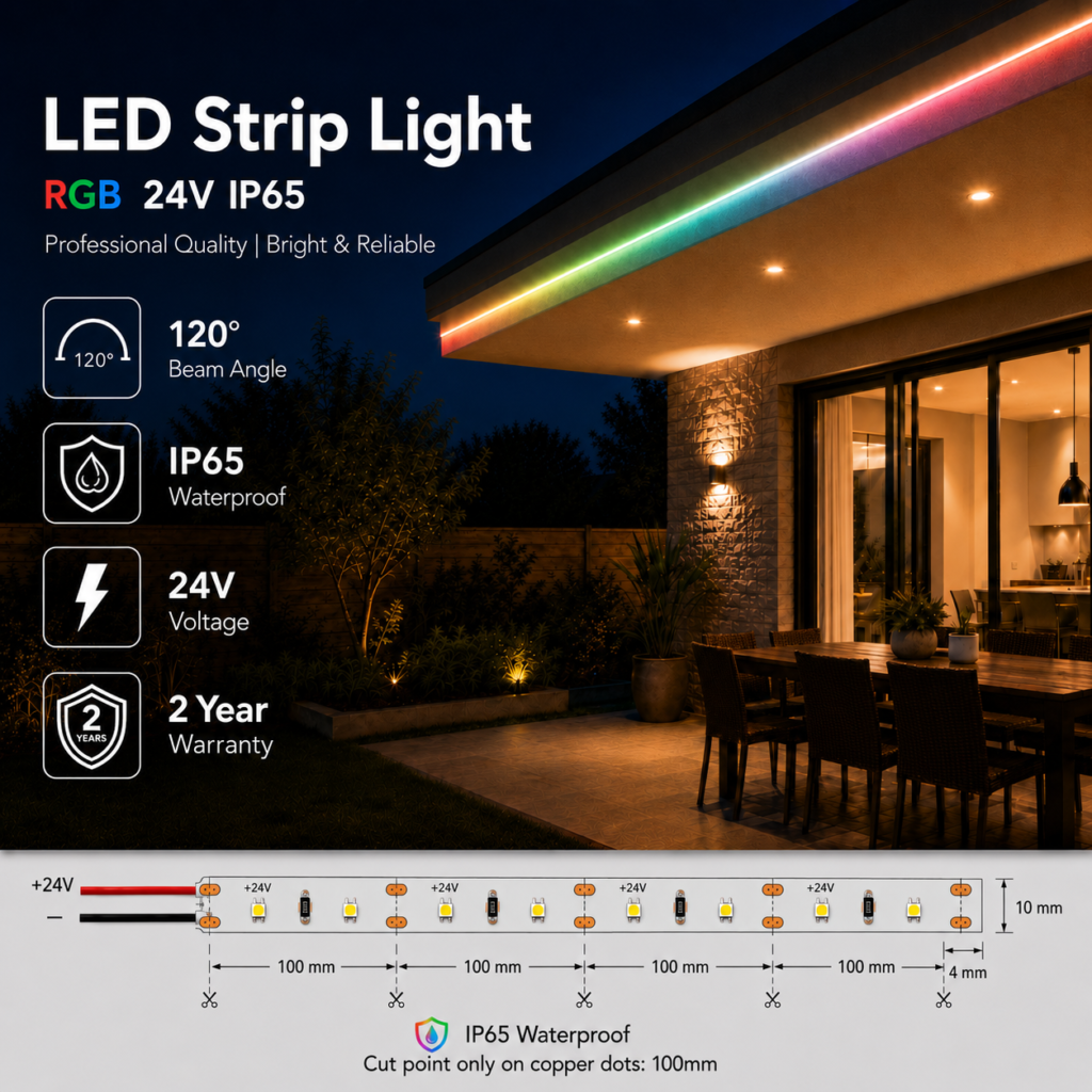 14.4w 24v ip65 outdoor rgb strip light