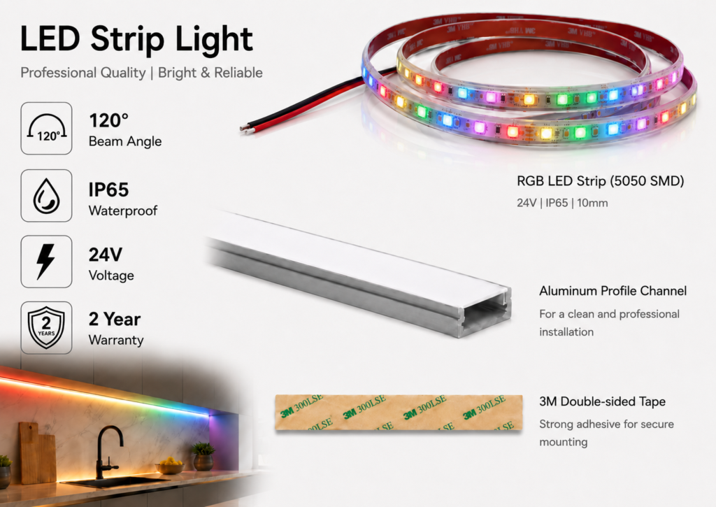 14.4w 24v ip65 outdoor rgb strip light