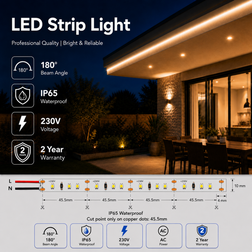 10w 230v ip65 dyce cob dotless strip light