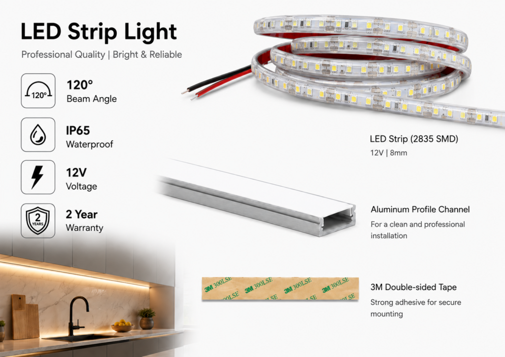 14.4w 12v ip65 outdoor strip light (10mm)