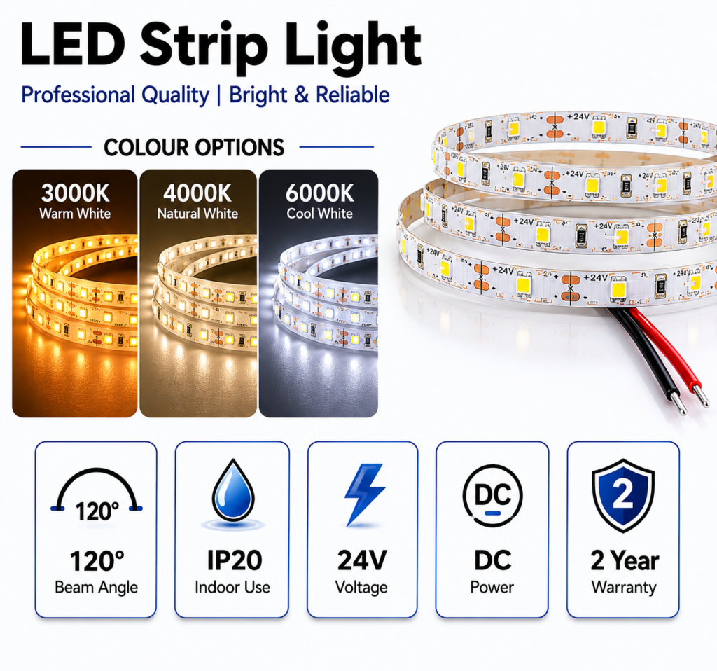 9.6w 24v ip20 strip light (8mm)