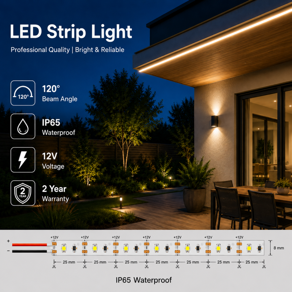 14.4w 12v ip65 outdoor strip light (10mm)