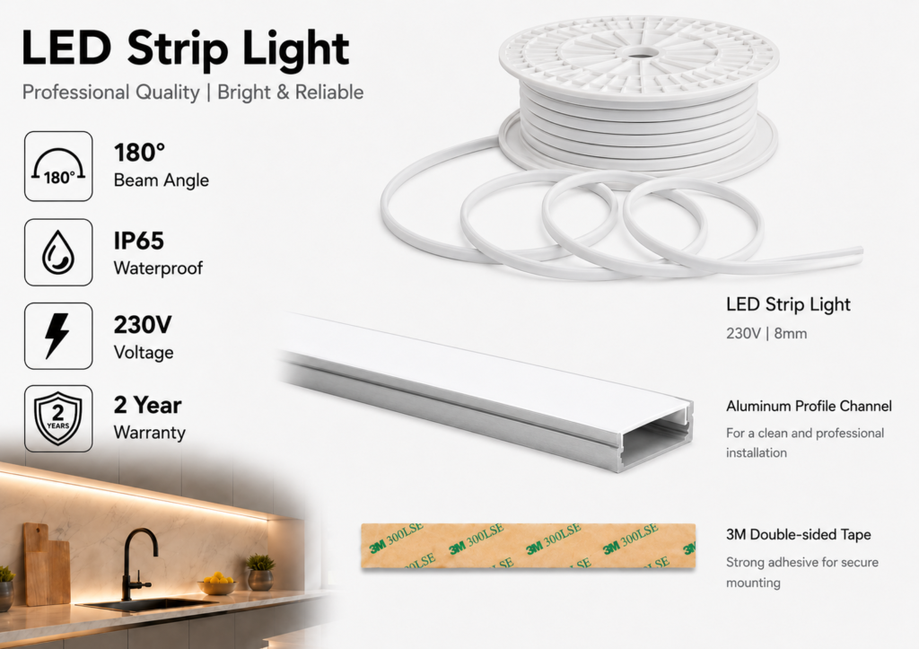 10w 230v ip65 dyce cob dotless strip light