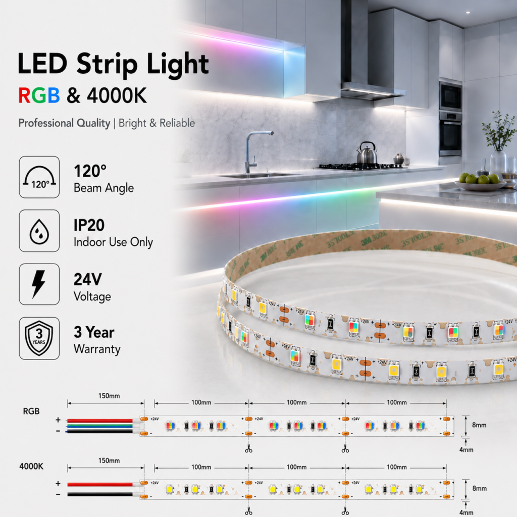 18w 24v ip20 strip light rgb+nw (10mm)