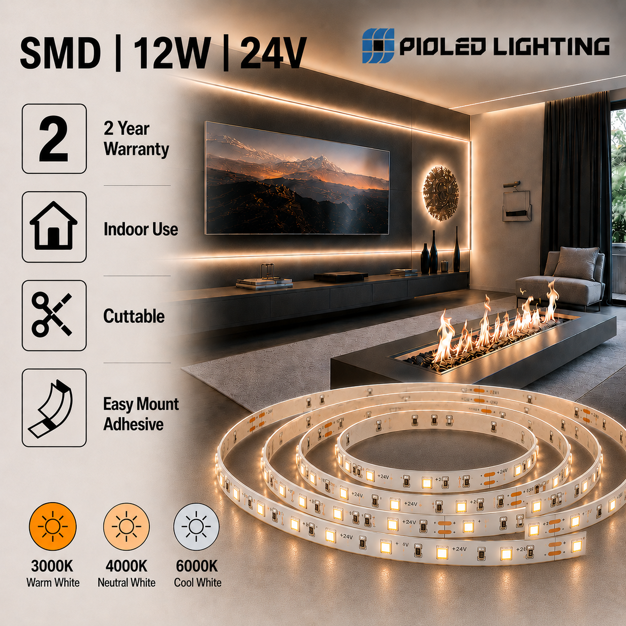 design series 12w/meter dc12v 2835 led strip light indoor