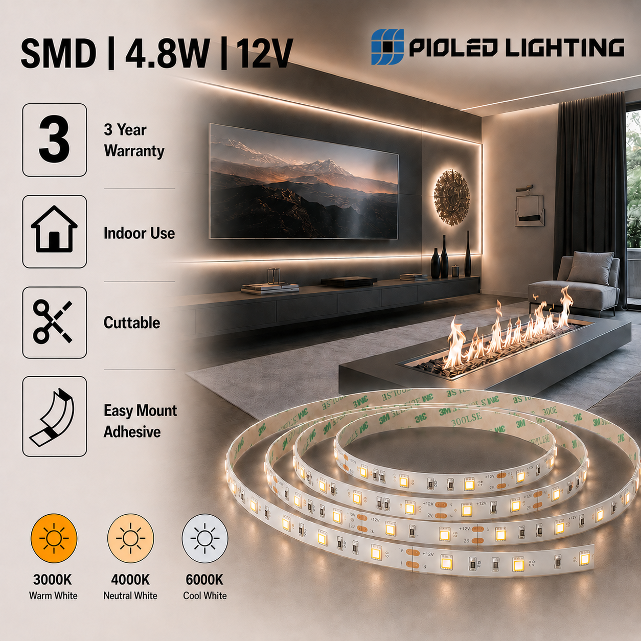 4.8w 12v ip20 strip light (8mm)