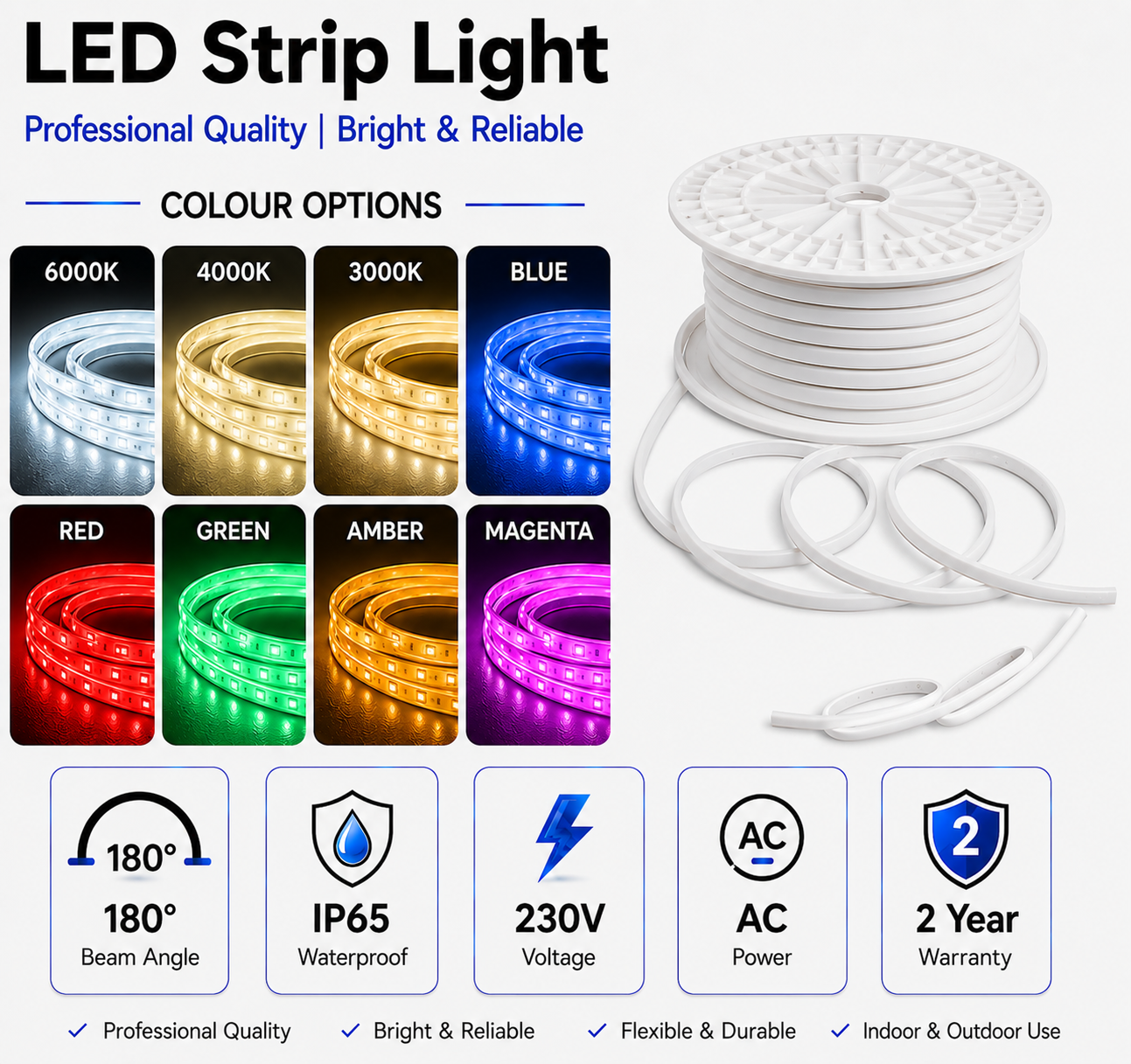 10w 230v ip65 dyce cob dotless strip light
