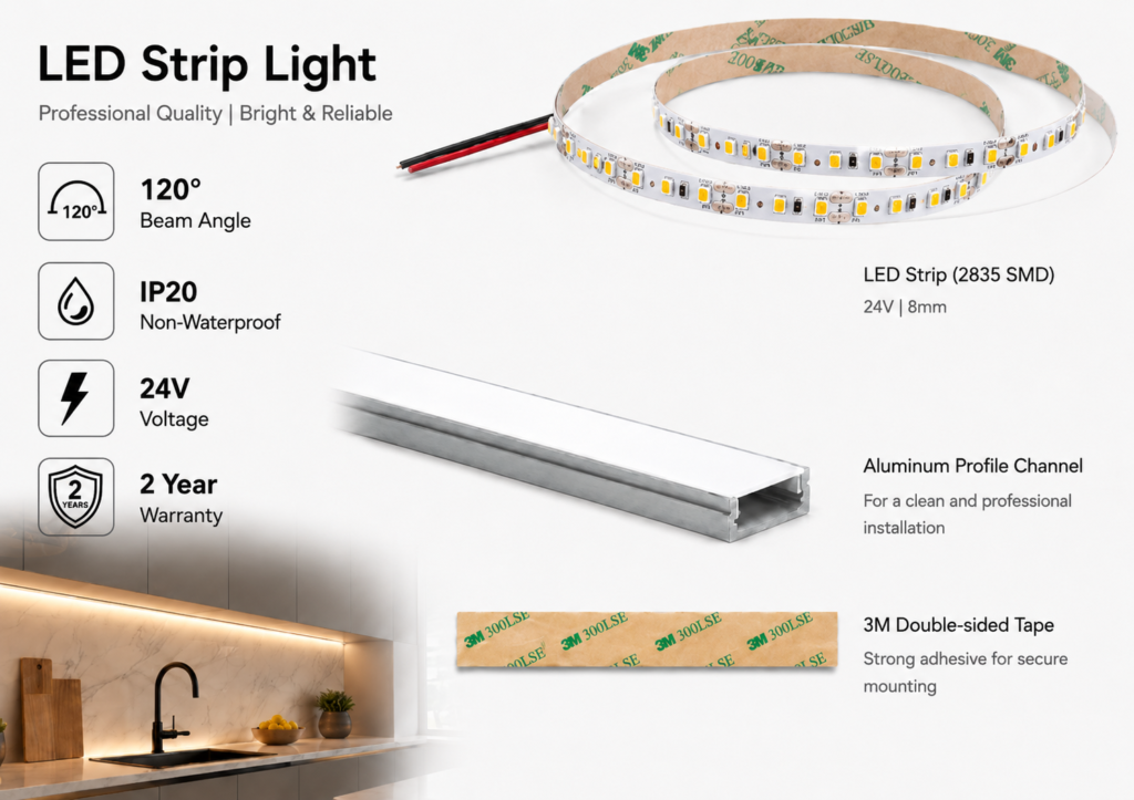 9.6w 24v ip20 strip light (8mm)